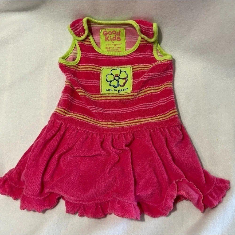Life is Good Infant Girl Terry Cloth Romper/Swim Suit Coverup. Size 6-12 Months